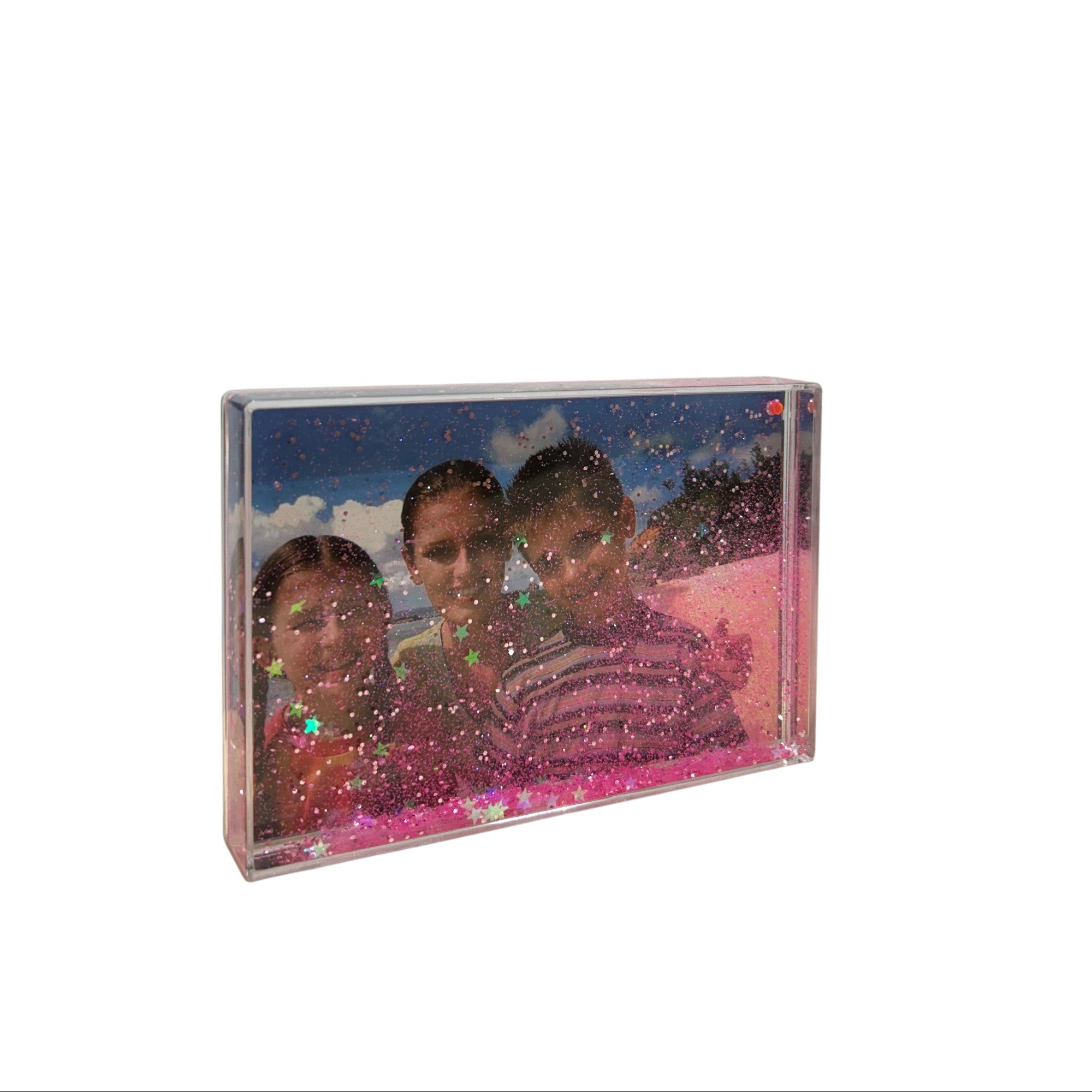 מסגרת שלג קונפטי ורוד עם כוכבים